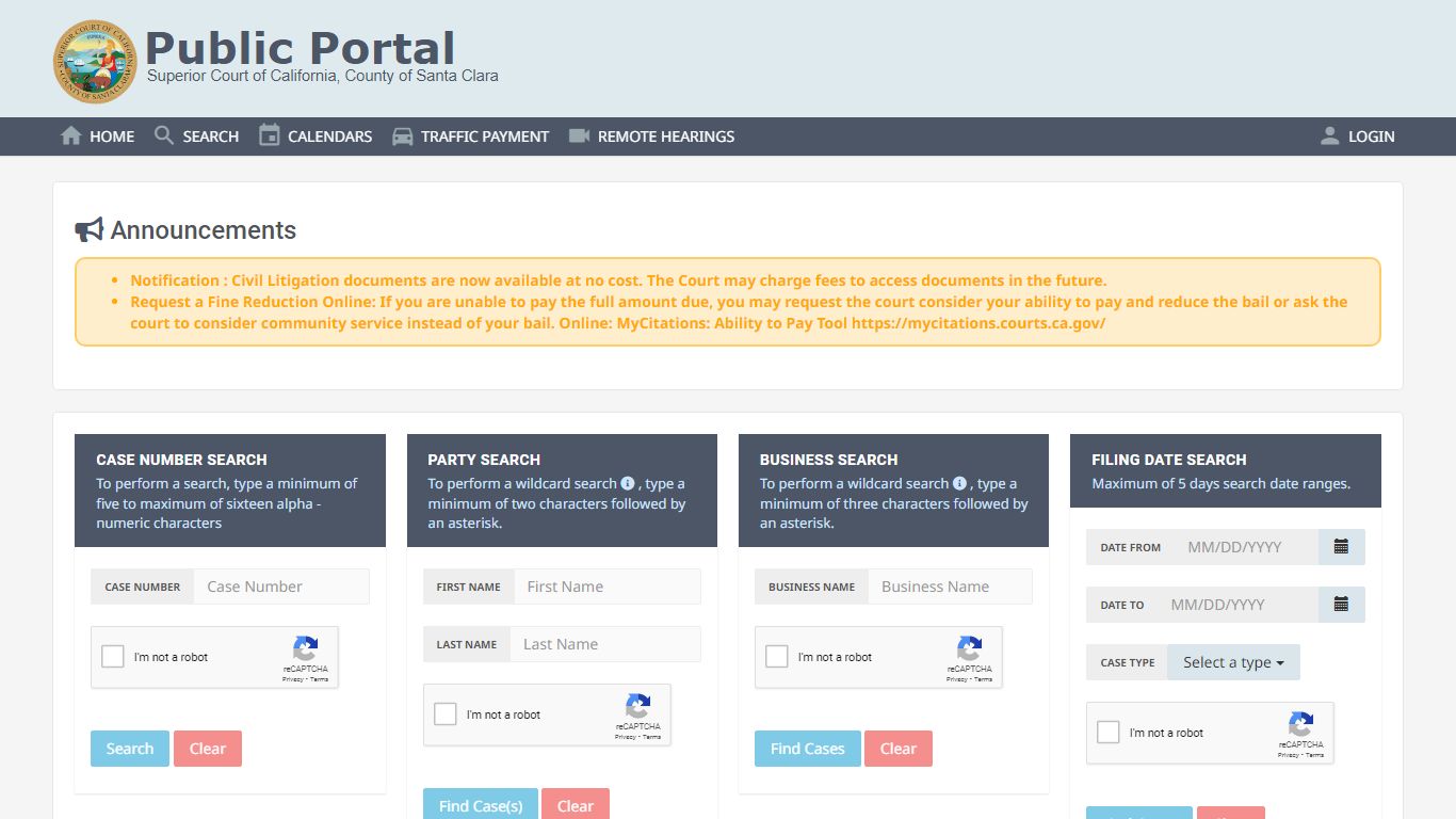 Public Portal - Superior Court of California, County of Santa Clara